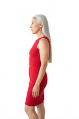 Red Boatneck Sleeveless Dress Side Profile View - Wrinkle-Free Travel Clothing | JudyP Apparel