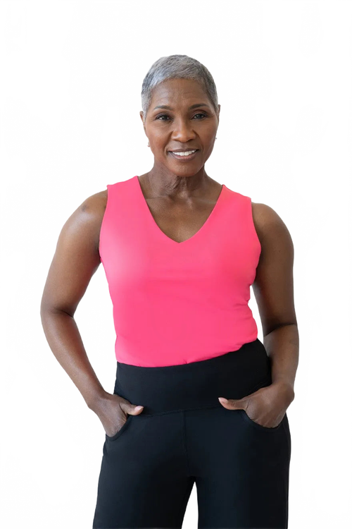 Razzmatazz V-Neck Sleeveless Tank Top Front View - UPF 50 Moisture Wicking | JudyP Apparel