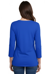 Bright Royal Scoop Neck 3/4 Sleeve Tunic Back View - Wrinkle-Free | JudyP Apparel