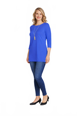 Bright Royal Crewneck 3/4 Sleeve Tunic Full Length View - Travel Clothing | JudyP Apparel