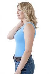 Cerulean V-Neck Sleeveless Tank Top Profile View - Made in USA Machine Washable | JudyP Apparel