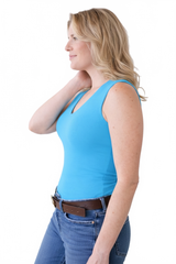 Celeste V-Neck Sleeveless Tank Top Side View - Wrinkle-Free Made in USA UPF 50 | JudyP Apparel