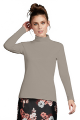 Khaki Turtleneck Long Sleeve Top Front View - UPF 50 | JudyP Apparel