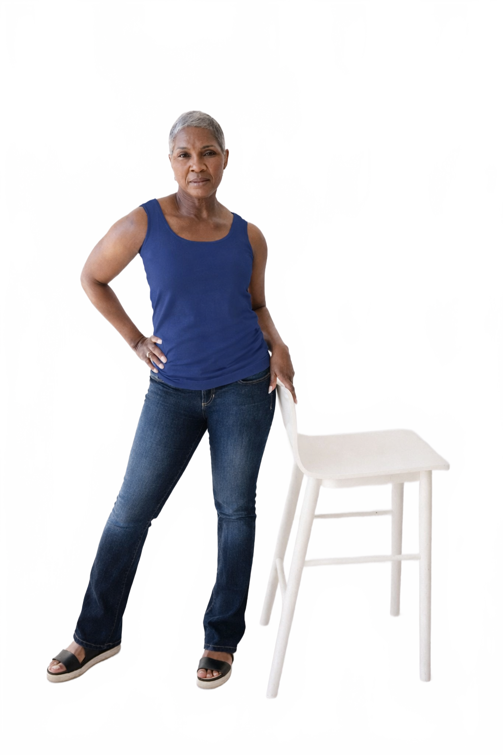 Mazarine Blue Scoop Neck Sleeveless Tank Top Full Length View - Machine Washable Made in USA | JudyP Apparel