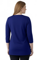 Mazarine Boatneck 3/4 Sleeve Tunic Back View - Machine Washable Travel Clothing | JudyP Apparel