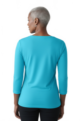 Turquoise V-Neck 3/4 Sleeve Top Back View - Machine Washable | JudyP Apparel