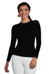 Black Crewneck Long Sleeve Top Front View - UPF 50 Travel Clothing | JudyP Apparel