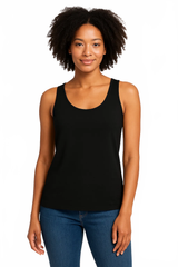 Black Scoop Neck Sleeveless Top Front View - Made in USA Moisture Wicking Elevated Basic | JudyP Apparel