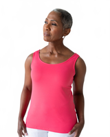 Fuchsia Scoop Neck Sleeveless Tank Top Angled View - UPF 50 Machine Washable | JudyP Apparel