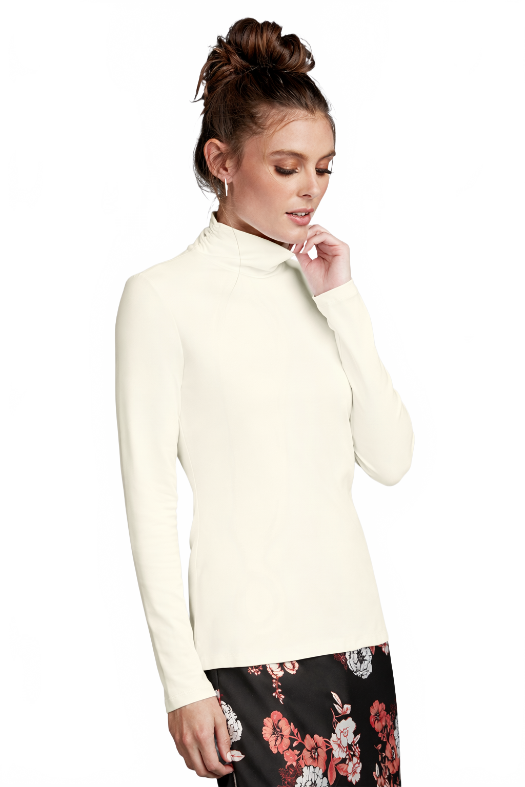 Pearl Turtleneck Long Sleeve Top Angled View - Flattering Fit | JudyP Apparel