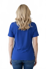 Mazarine Blue Crewneck Short Sleeve Top Back View - Wrinkle-Free Machine Washable Travel Clothing | JudyP Apparel