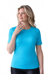 Turquoise Crewneck Short Sleeve Top Front View - Moisture Wicking | JudyP Apparel