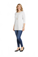 Pearl Crewneck 3/4 Sleeve Tunic Full Length View - Made in USA | JudyP Apparel
