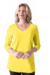 Chartreuse V-Neck 3/4 Sleeve Tunic Front View - UPF 50 | JudyP Apparel