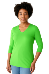 Fern V-Neck 3/4 Sleeve Top Front View - Machine Washable | JudyP Apparel