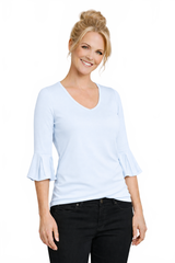 Periwinkle V-Neck 3/4 Sleeve Top Front View - Flattering Fit | JudyP Apparel