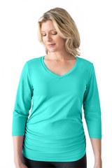 Turquoise V-Neck 3/4 Sleeve Top Front View - UPF 50 | JudyP Apparel