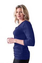 Mazarine V-Neck 3/4 Sleeve Top Side Profile - Made in USA | JudyP Apparel