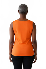 Tangerine Scoop Neck Sleeveless Tank Top Back View - Machine Washable Made in USA | JudyP Apparel
