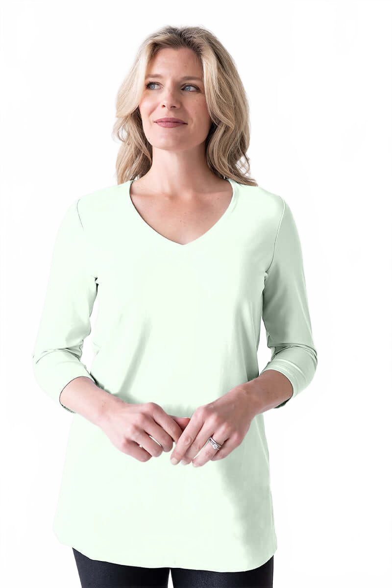 Ivory V-Neck 3/4 Sleeve Tunic Front View - Elevated Basic | JudyP Apparel