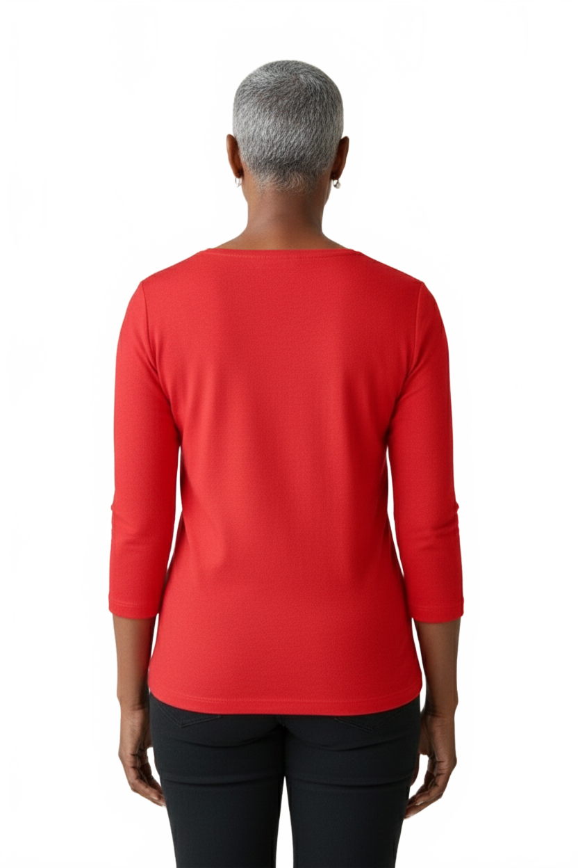 Razzmatazz Boatneck 3/4 Sleeve Top Back View - Machine Washable Made in USA | JudyP Apparel