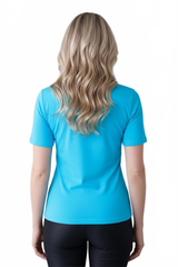 Turquoise Crewneck Short Sleeve Top Back View - Made in USA | JudyP Apparel