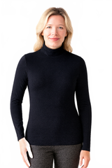 Navy Turtleneck Long Sleeve Top Front View - Travel Clothing | JudyP Apparel