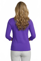 Imperial Purple V-Neck 3/4 Sleeve Top Back View - Wrinkle-Free | JudyP Apparel