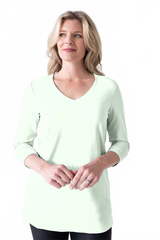 Ivory V-Neck 3/4 Sleeve Tunic Front View - Flattering Fit | JudyP Apparel