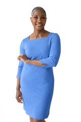 Cerulean Scoop Neck 3/4 Sleeve Dress Front View - Moisture Wicking | JudyP Apparel