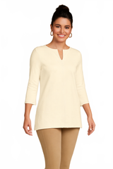 Pearl Crewneck 3/4 Sleeve Tunic Front View - Moisture Wicking | JudyP Apparel