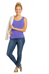 Royalty Purple Scoop Neck Sleeveless Tank Top Full Length View with Jacket - Flattering Fit Made in USA | JudyP Apparel