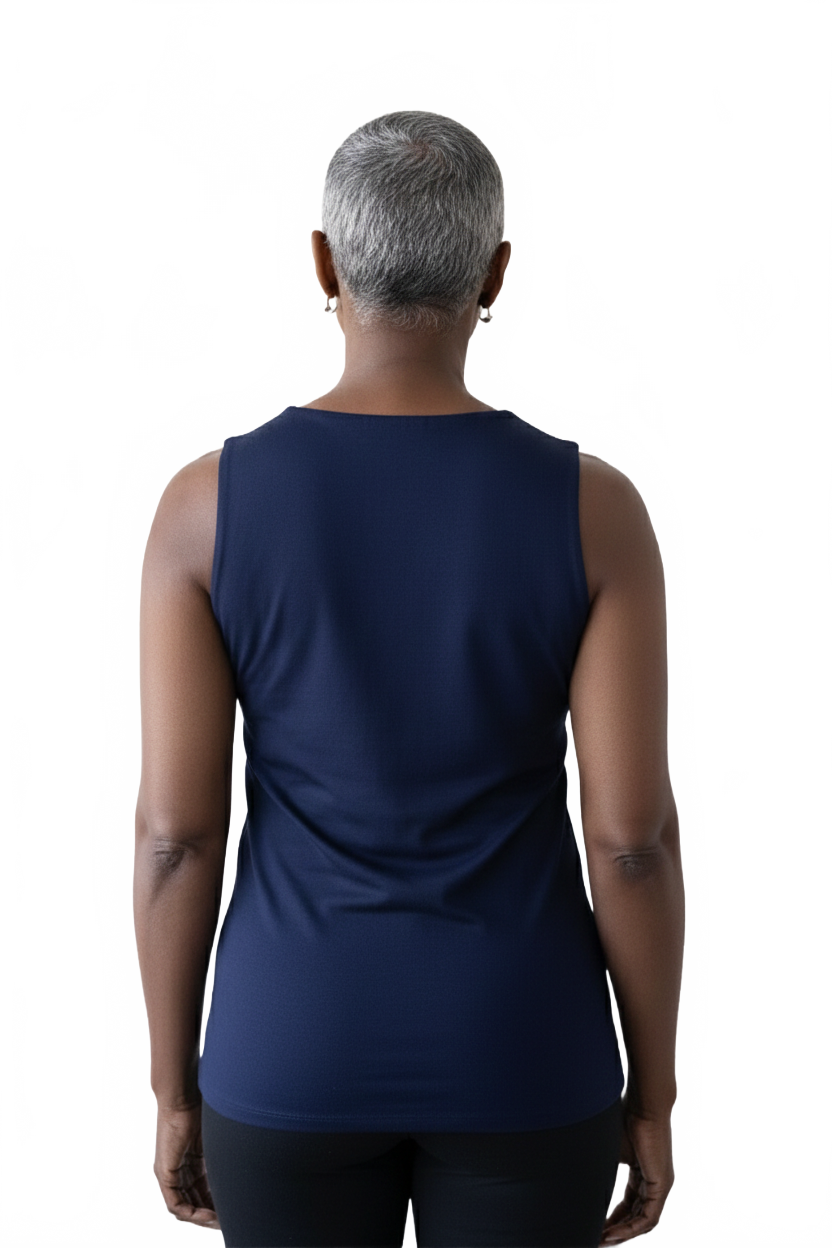 Navy Scoop Neck Sleeveless Tank Top Back View - Wrinkle-Free Made in USA | JudyP Apparel