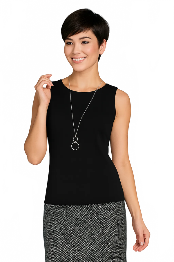 Black Crewneck Sleeveless Top Front - Elevated Basic | JudyP Apparel