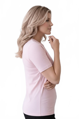 Blush Crewneck Short Sleeve Top Side Profile - Elevated Basic | JudyP Apparel