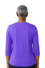 Imperial Purple Boatneck 3/4 Sleeve Top Back View - Wrinkle-Free Travel Clothing | JudyP Apparel