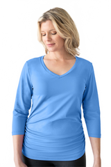 Cerulean V-Neck 3/4 Sleeve Top Front View - Moisture Wicking | JudyP Apparel