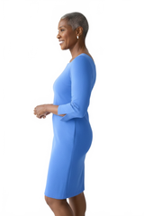 Cerulean Scoop Neck 3/4 Sleeve Dress Angled View - UPF 50 | JudyP Apparel