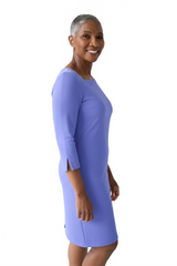 Periwinkle Scoop Neck 3/4 Sleeve Dress Side Profile - Elevated Basic | JudyP Apparel