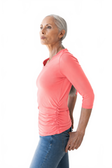 Coral V-Neck 3/4 Sleeve Top Side Profile - Made in USA | JudyP Apparel