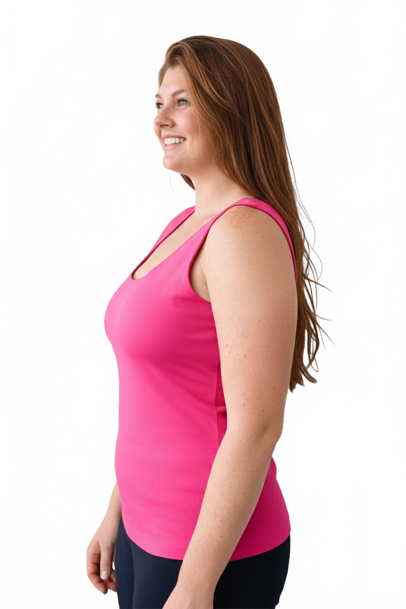 Razzmatazz Scoop Neck Sleeveless Tank Top Side View - Moisture Wicking Flattering Fit | JudyP Apparel