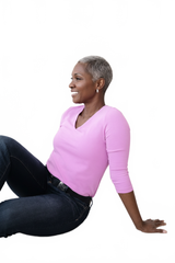 Cotton Candy V-Neck 3/4 Sleeve Top Side Profile - Moisture Wicking | JudyP Apparel