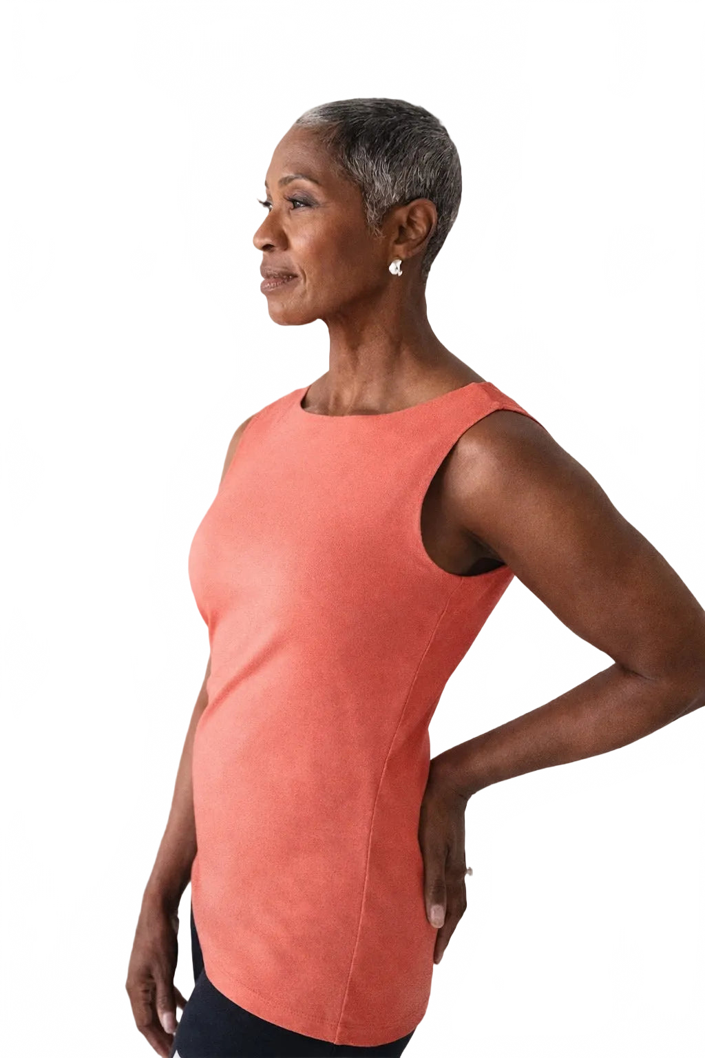 Coral Boatneck Sleeveless Tank Top Side Profile - UPF 50 Flattering Fit | JudyP Apparel
