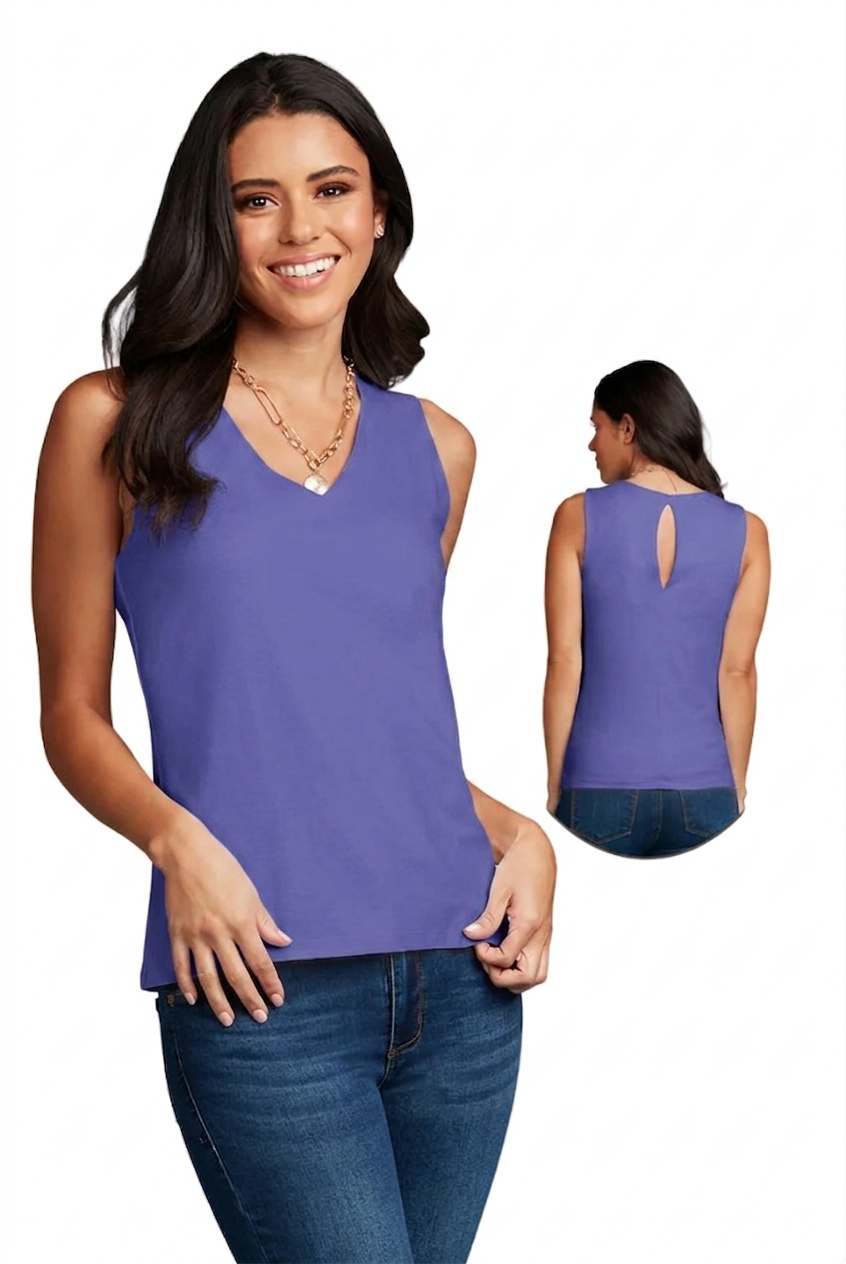 Very Peri V-Neck Sleeveless Tank Top Front and Back View - Flattering Fit Made in USA | JudyP Apparel