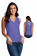 Very Peri V-Neck Sleeveless Tank Top Front and Back View - Flattering Fit Made in USA | JudyP Apparel